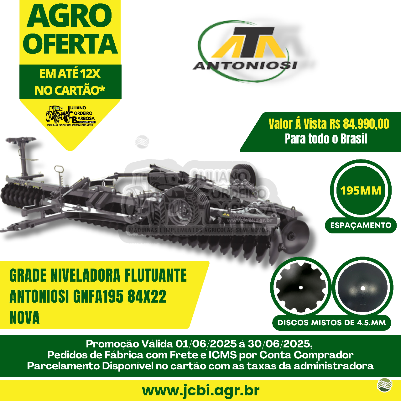 IMPLEMENTOS AGRICOLAS GRADE NIVELADORA NIVELADORA 84 DISCOS JCBi Máquinas e Implementos Agrícolas MARACAJU MATO GROSSO DO SUL MS